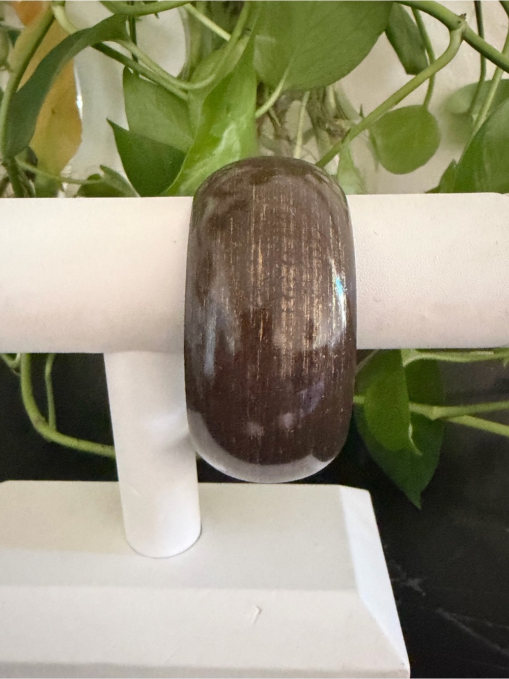 Vintage Big Dark Brown & Shimmering Gold Lucite Dome Bangle Bracelet